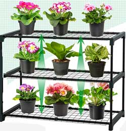 3-Tier Plant Rack with Wire Mesh Shelves for Indoor or Outdoor Use in Plant Nurseries