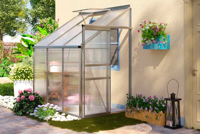 Outsunny Space-Saving Walk-in Aluminum Wall Greenhouse - Easy to Put Together Kit