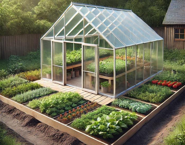 Greenhouse in Backyard in Middle of Vegetable Garden