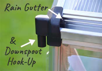 Rain Gutter and Downspout Hook-up on Greenhouse