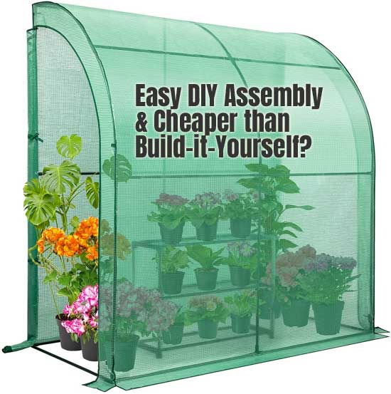 Wall-Attached Greenhouse Kit with Canopy, Plant Rack, Roll Back Doors